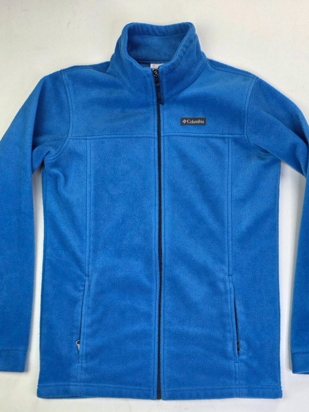 Columbia Womens Sz XL Long Sleeve Blue Full Zip Fleece Chest Logo Pockets Jacket